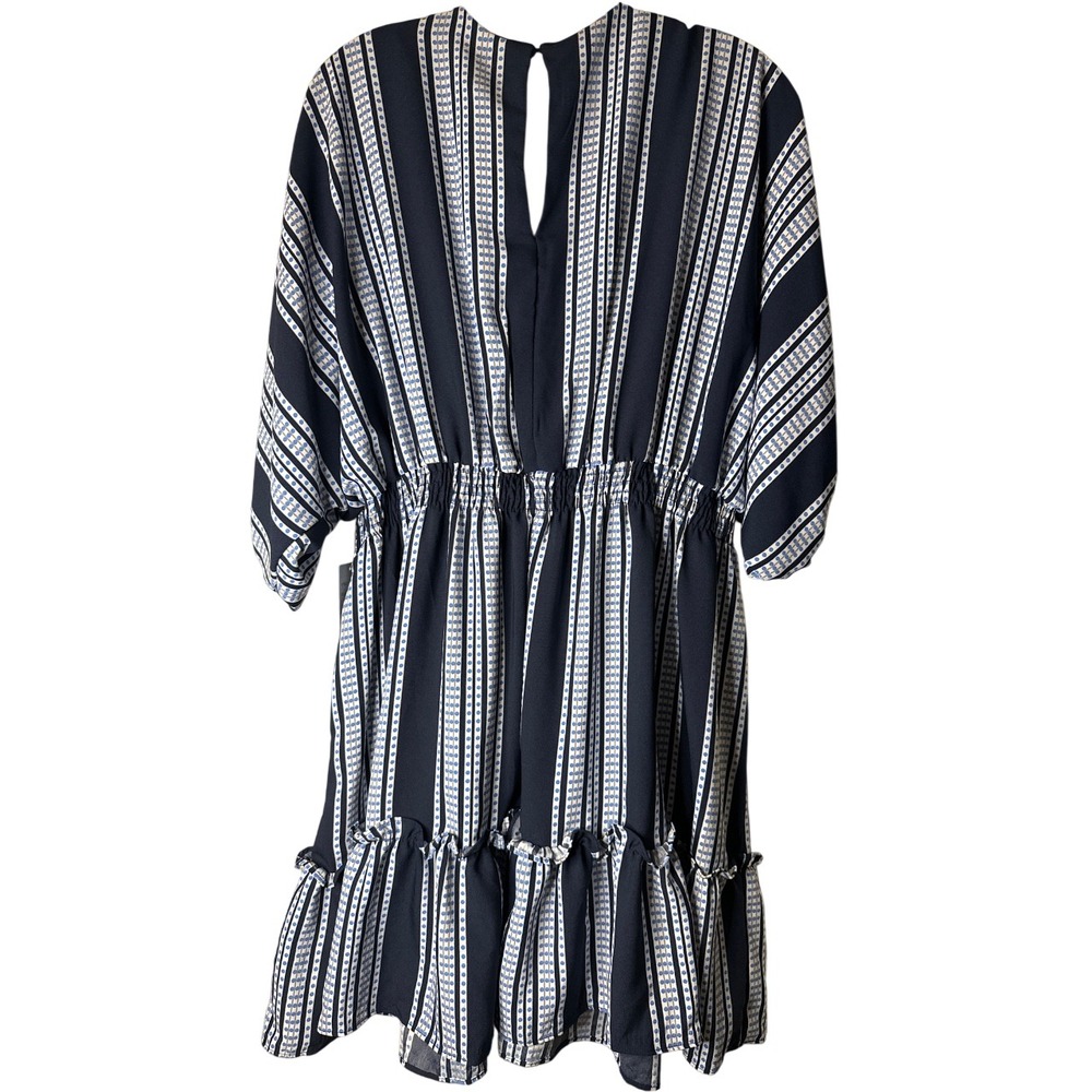 Taylor New York Womens Navy White Striped V-Neck Smocked Waist Ruffle Dress 12 - Picture 3 of 3